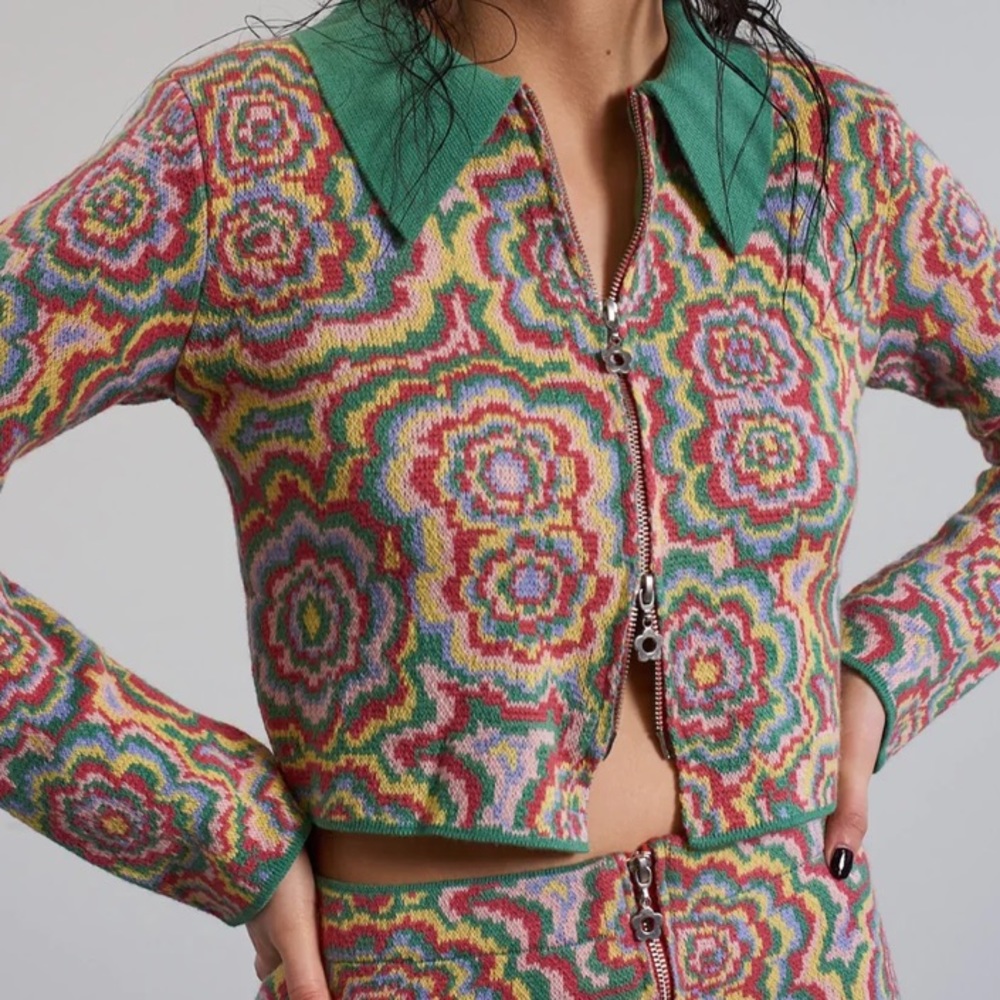 RAGGED PRIEST 70s HALLUCINATION zip cardigan top with polo collar - Picture 6 of 6